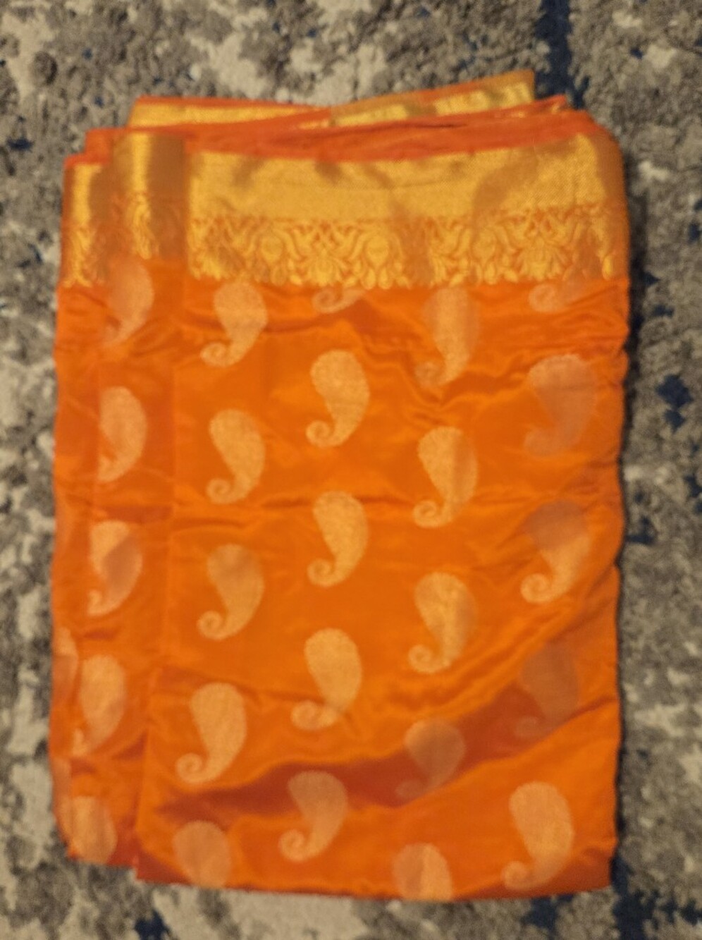 Orange Paisley Silk Sari